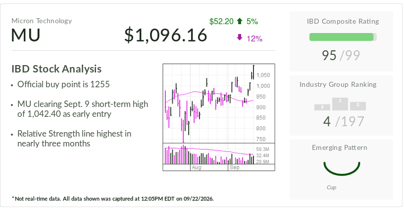 Micron, IBD Stock Of The Day, Surges Past Early Buy Point With Earnings Ahead - Investor's Business Daily